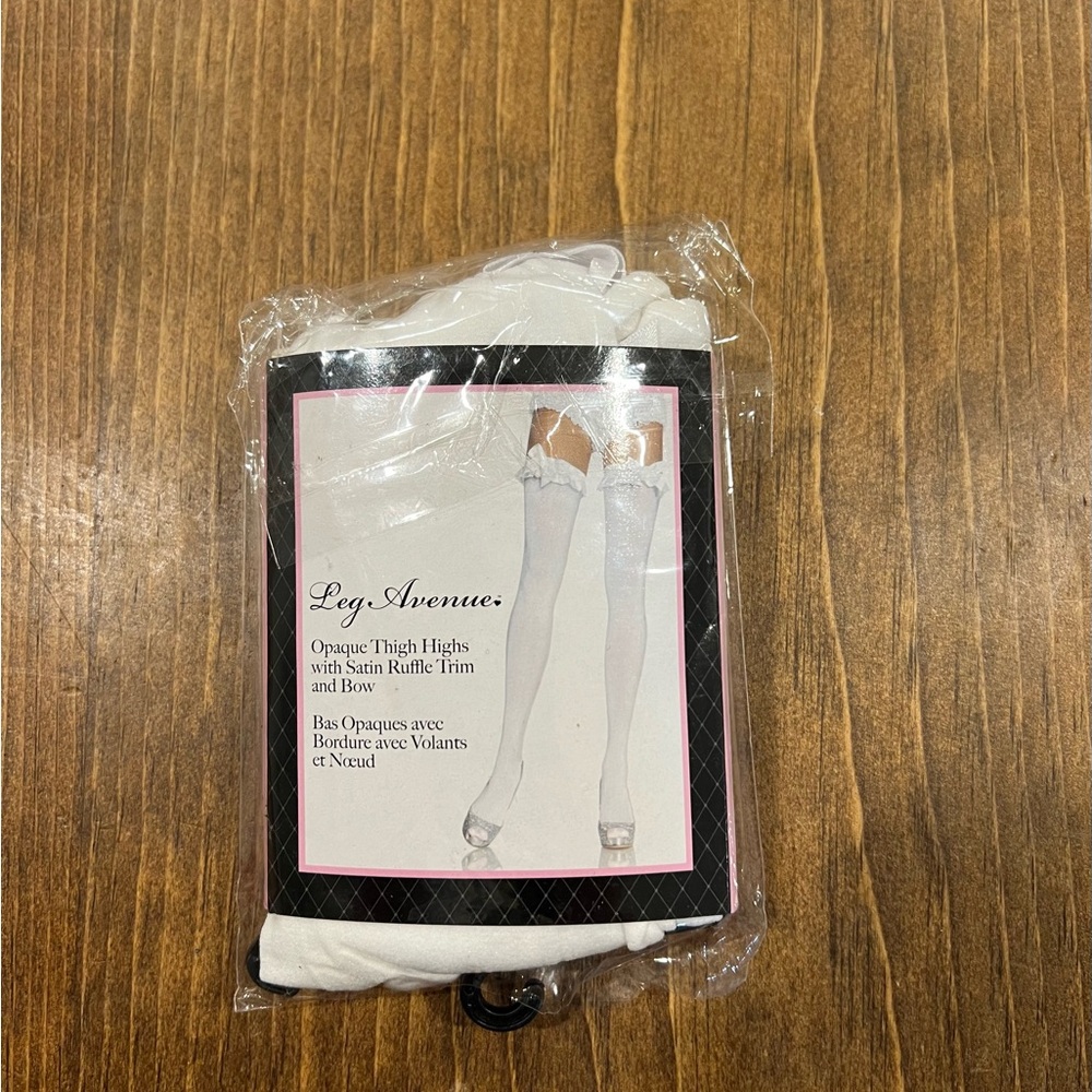 Opaque thigh high with satin ruffle trim